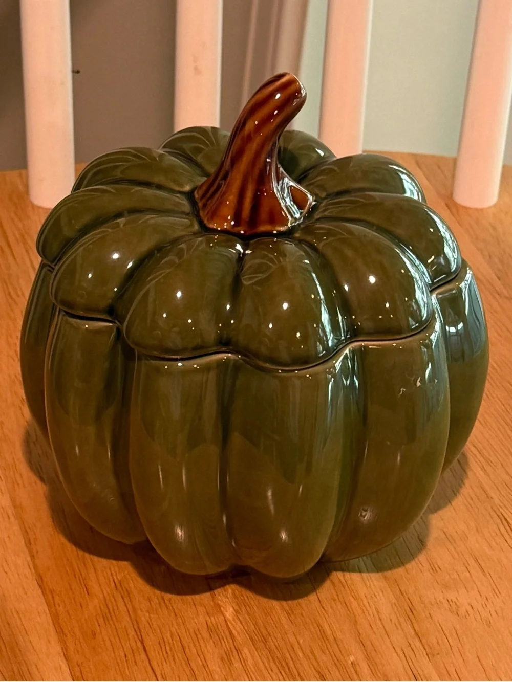Home Fall Harvest Green Ceramic Pumpkin Lidded Jar Canister Stoneware